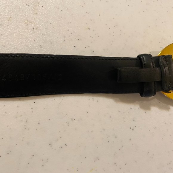 Versace Black Leather Vitello Belt Gold Medallion Buckle - Picture 4 of 5